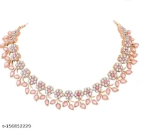 Rose Gold Plated Necklace set with Peach color Kundan Jewellery