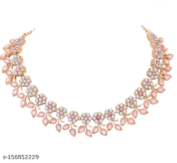 Rose Gold Plated Necklace set with Peach color Kundan Jewellery