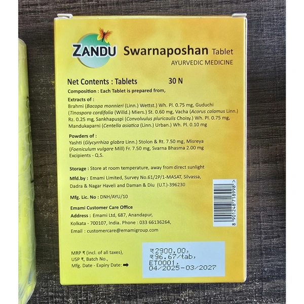 Zandu Swarnaposhan Tablets (30tab) - 30 Tablets, March-2027