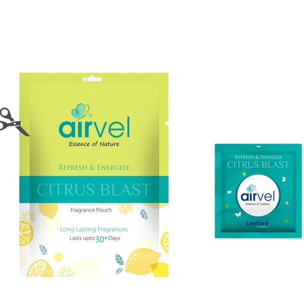 Leeford Healthcare Ltd Airvel Citrus Blast Fragrance Pouch | Air Freshener For Amazing Fragrance, Lasts Upton 30 Days - Pack Of 6