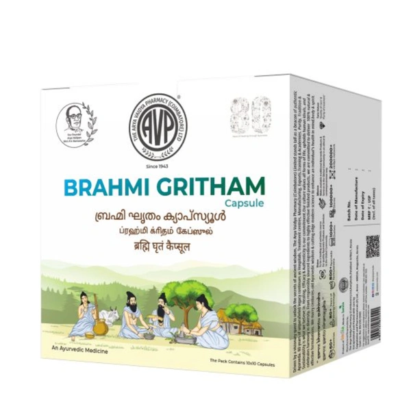 Arya Vaidya Pharmacy (AVP) Brahmi Gritham capsules (100Caps)