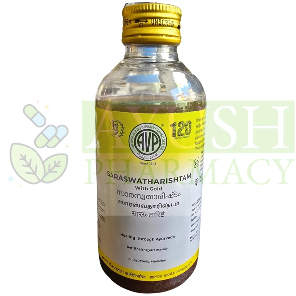 Arya Vaidya Pharmacy (AVP) Saraswatharishtam with Gold (200ml) - 200 ml