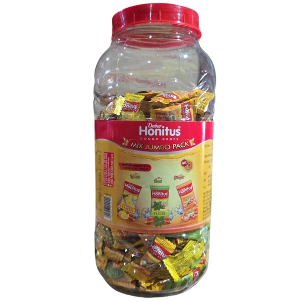 Dabur India Ltd. Dabur Honitus Cough Drops (300pcs) + 15 Free (Mix Jumbo Pack) - 300 + 15 Cough Drops Free, Lemon, Tulsi, Ginger