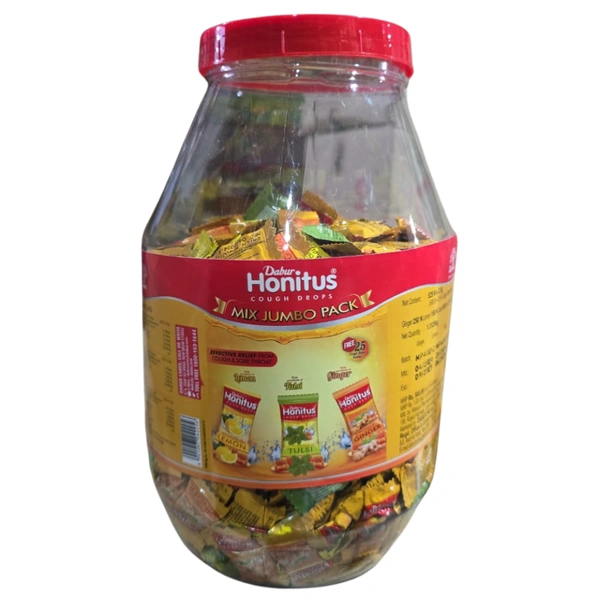 Dabur India Ltd. Dabur Honitus Cough Drops (500pcs) + 25 Free (Mix Jumbo Pack) - 500 + 25 Cough Drops Free, Lemon, Tulsi, Ginger