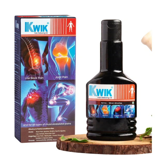 Ozone Pharmaceuticals Ltd KWIK Pain Relieving Oil - Ayurvedic, For Shoulder, Joint, Muscle & Lower Back Pain, 100 ml (Get 20 ml Extra)