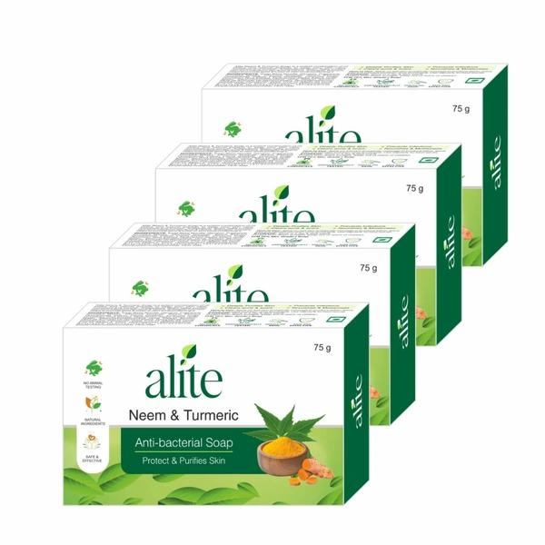 Leeford Alite Neem & Turmeric Soap- Pack of 4 (75g each), Anti-Bacterial Soap for Bath,Helps in Dark spots & Skin itching relief, Acne & Tan Removal |For Men and Women|
