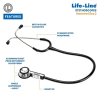 Lifeline Life-Line Stethoscope Gamma for Doctors, Nurses & Medical Students Acoustic (Black)
