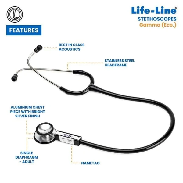 Lifeline Life-Line Stethoscope Gamma for Doctors, Nurses & Medical Students Acoustic (Black)