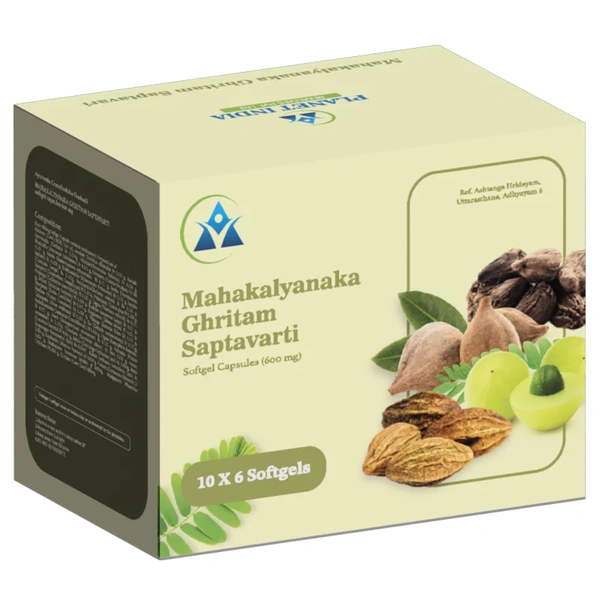 Planet India Remedies Pvt. Ltd. Planet India Mahakalyanaka Ghritham Saptavarti Softgel Capsules – 600mg (60 Caps)
