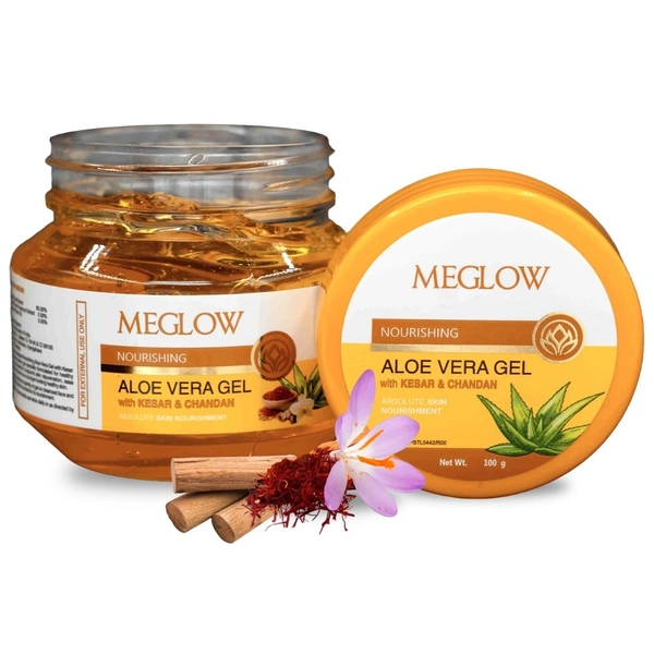 Leeford Meglow Aloevera Gel with Kesar & Chandan for Face , Gives Nourishment & Hydration | Paraben & Silicon Free - 100g