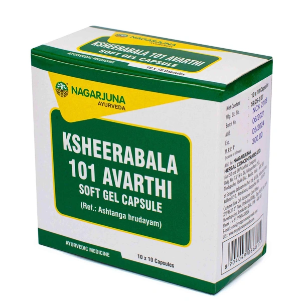 Nagarjuna Ayurvedic Group Kerala Nagarjuna Ksheerabala 101 Aavarthi Soft Gelatin Capsule (100caps)