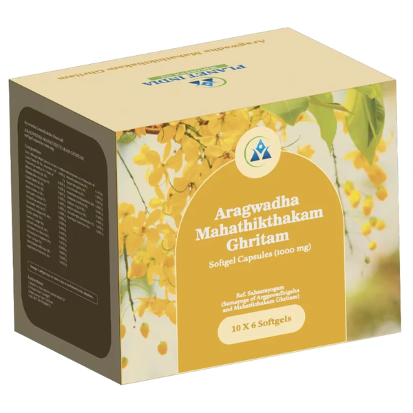 Planet India Remedies Pvt. Ltd. Planet India Aragwadha Mahathikthakam Ghritam (1000mg) Soft Gel Capsules (60Caps)