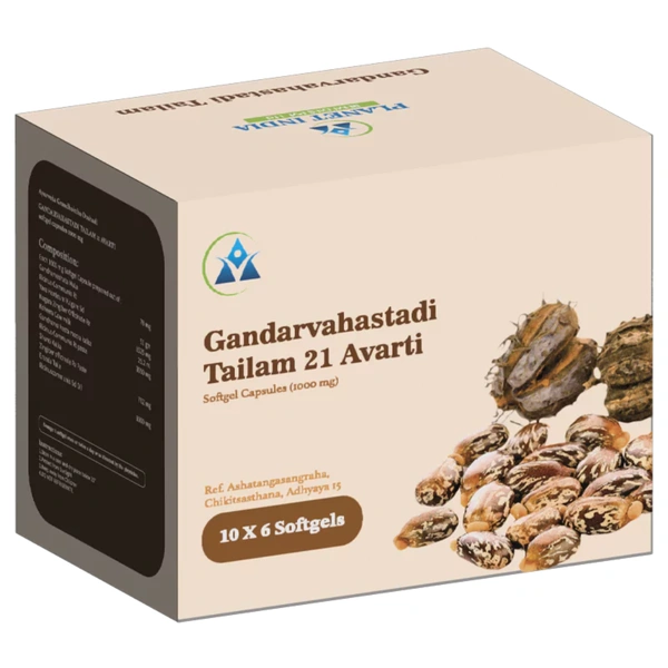 Planet India Remedies Pvt. Ltd. Planet India Gandhwarshasthadi Tailam 21 Avarti Softgel Capsules – 1000mg (60 Caps)