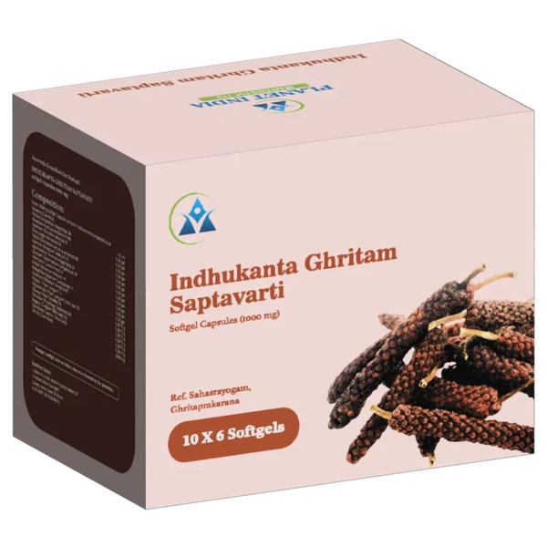 Planet India Remedies Pvt. Ltd. Planet India Indhukantam Ghritham Saptavartita Softgel Capsules – 1000mg (60 Caps)