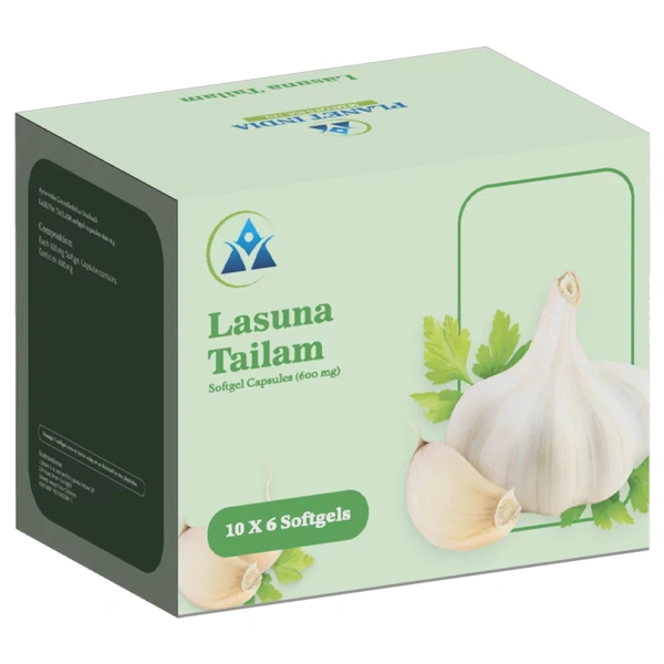 Planet India Remedies Pvt. Ltd. Planet India Lasuna tailam Softgel Capsules – 600mg (60 Caps)