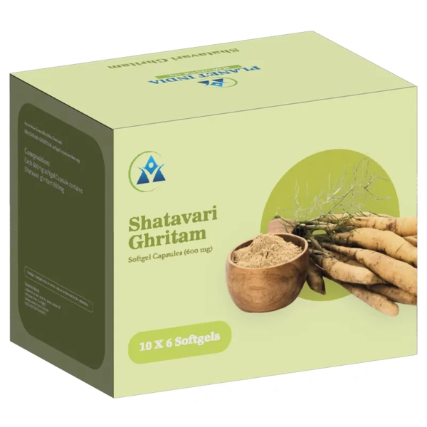 Planet India Remedies Pvt. Ltd. Planet India Shatavari Ghritam Softgel Capsules – 1000mg (60 Caps)