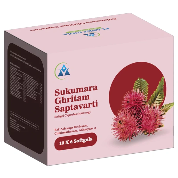 Planet India Remedies Pvt. Ltd. Planet India Sukumaraghritam Saptavarti Softgel Capsules – 1000mg (60 Caps)