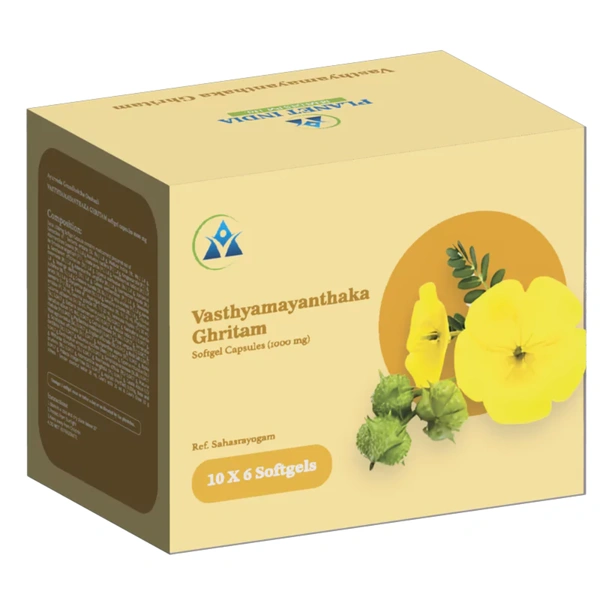 Planet India Remedies Pvt. Ltd. Planet India Vasthyamayanktham Ghritam Softgel Capsules – 1000mg (60 Caps)