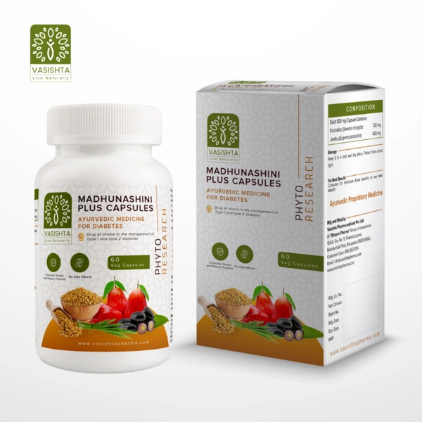 Vasishta Pharmaceuticals Pvt. Ltd. Vasishta Madhunashini Plus Capsules (60caps)