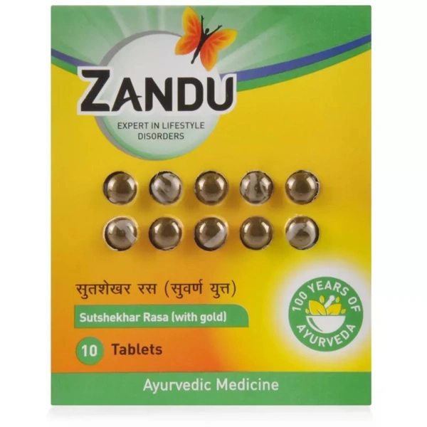 zandu Zandu Sutshekhar Rasa with Gold (10Tab) - 10 Tablets