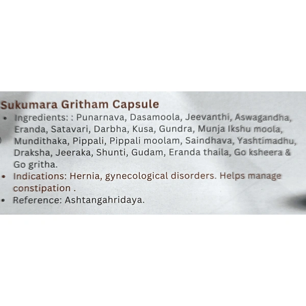Arya Vaidya Pharmacy (AVP) Sukumara Gritham capsules (100Caps)