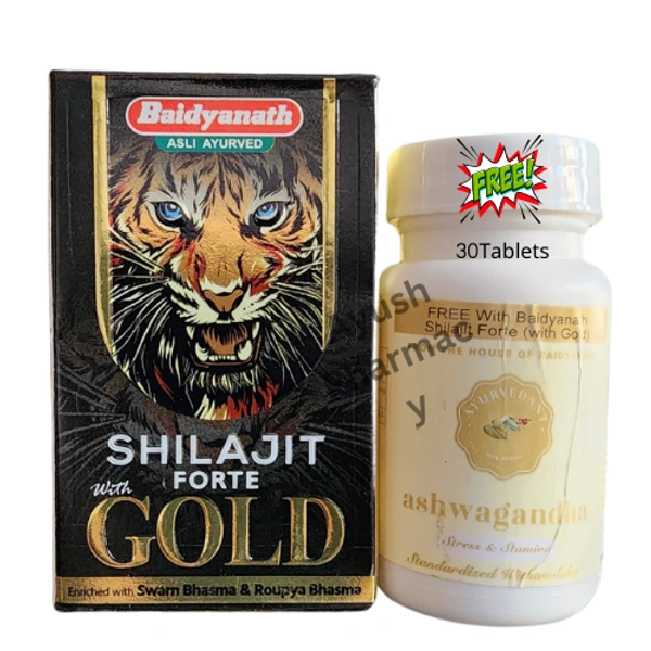 Baidyanath Jhansi Baidyanath Shilajit Fort With Gold Capsules (20Caps) + Free Ashwagandha 30 Tablets