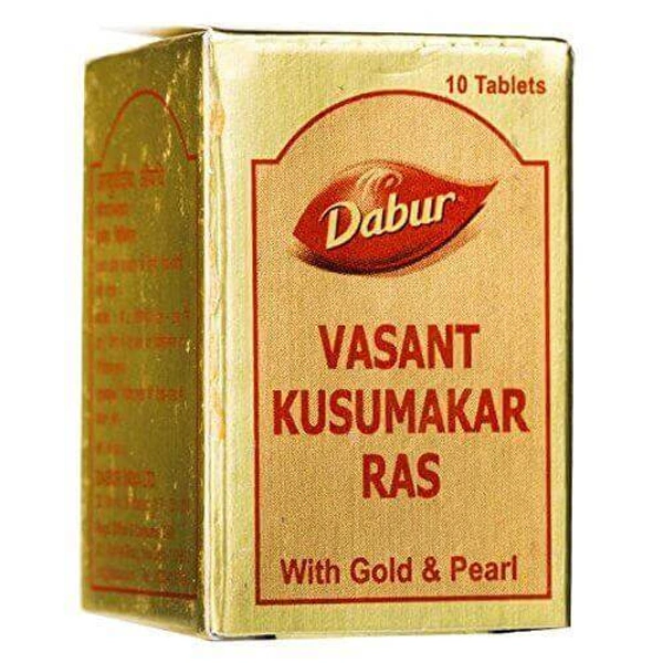 Dabur Vasant Kusumakar Ras with Gold & Pearl Tablet (Fresh Stock) - 10 Tablets