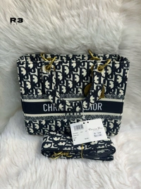 *CHRISTIAN DIOR**LADY D-LITE BAG MODEL*EMBOSS & CANVAS*PREMIUM QUALITY WIDE REMOVABLE SHOULDER BELT**INSIDE ZIP POCKET SILKY DUST BAG with brand box - White, 10/8