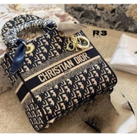 *CHRISTIAN DIOR**LADY D-LITE BAG MODEL*EMBOSS & CANVAS*PREMIUM QUALITY WIDE REMOVABLE SHOULDER BELT**INSIDE ZIP POCKET SILKY DUST BAG with brand box - White, 10/8