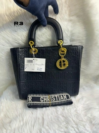 *CHRISTIAN DIOR**LADY D-LITE BAG MODEL*EMBOSS & CANVAS*PREMIUM QUALITY WIDE REMOVABLE SHOULDER BELT**INSIDE ZIP POCKET SILKY DUST BAG with brand box - White, 10/8