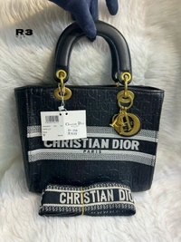 *CHRISTIAN DIOR**LADY D-LITE BAG MODEL*EMBOSS & CANVAS*PREMIUM QUALITY WIDE REMOVABLE SHOULDER BELT**INSIDE ZIP POCKET SILKY DUST BAG with brand box - White, 10/8