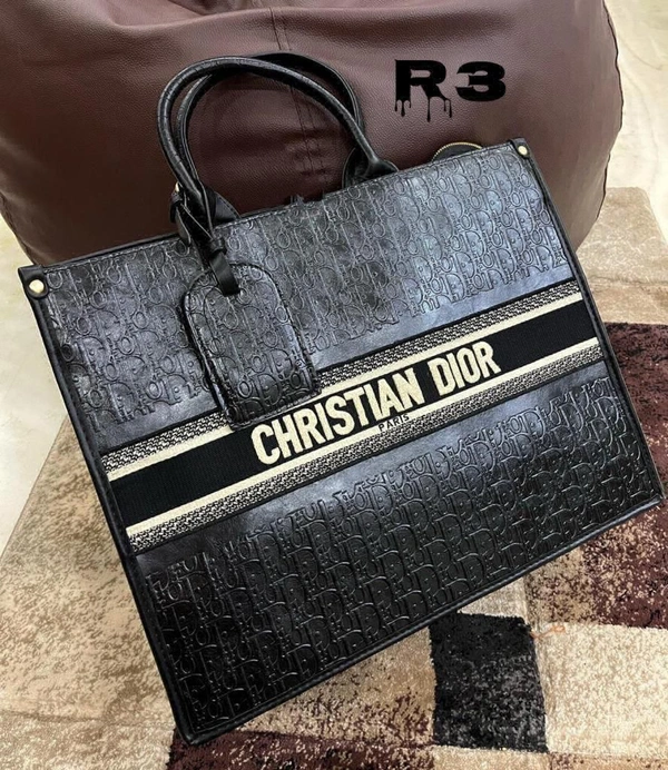 *CHRISTIAN DIOR BOOK TOTE*HEAVY QUALITY**IN PU LEATHER**MIDDLE EMBROIDERY **HIGHEND PREMIUM QUALITY*WITH DUST COVER, AND DETAILING*WITH ZIP * - Black, 13/16