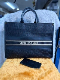 *CHRISTIAN DIOR BOOK TOTE*HEAVY QUALITY**IN PU LEATHER**MIDDLE EMBROIDERY **HIGHEND PREMIUM QUALITY*WITH DUST COVER, AND DETAILING*WITH ZIP * - Black, 13/16