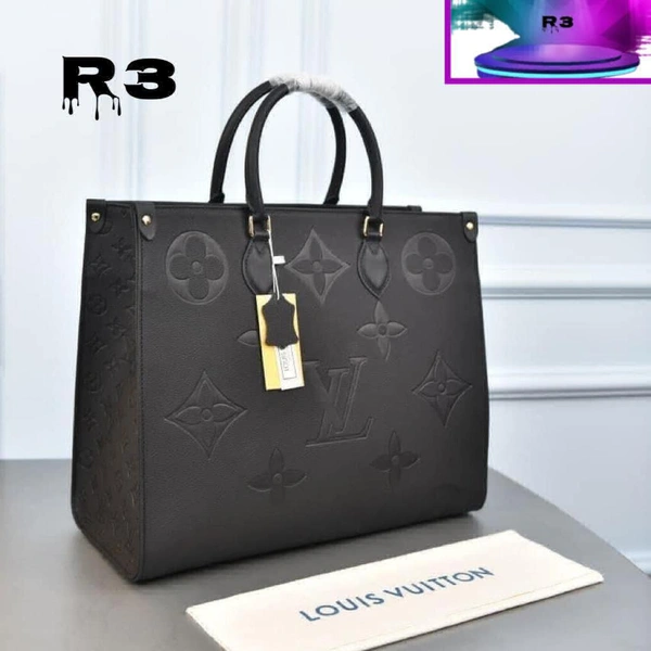 LOUIS VUITTON ON THE GO  (BLACK EMBOSS)MIRROR COPY   BIG SIZE TOTE  WITH OG DUST COVER VERY SUPERIOR LEATHERSIZE. - Black, 13/16