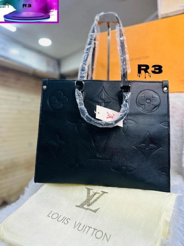 LOUIS VUITTON ON THE GO  (BLACK EMBOSS)MIRROR COPY   BIG SIZE TOTE  WITH OG DUST COVER VERY SUPERIOR LEATHERSIZE. - Black, 13/16