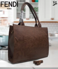 FENDI.... TOTE BAG CUM OFFICE BAG CUM MOTHER BAG SpaciousLaptop spaceLong adjustable shoulder belt - Brown, 15/12