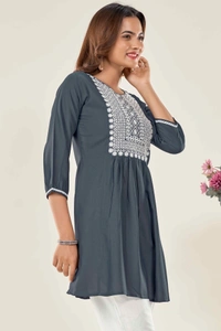 99 Fashion Bazaar  Casual Wear Embroidered Flaired Top - Gray, XXL