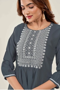 99 Fashion Bazaar  Casual Wear Embroidered Flaired Top - Gray, M