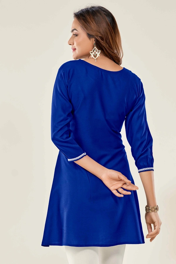 99 Fashion Bazaar  Casual Wear Embroidered Flaired Top - Blue, XS