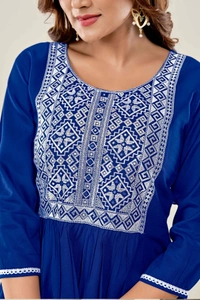 99 Fashion Bazaar  Casual Wear Embroidered Flaired Top - Blue, XS