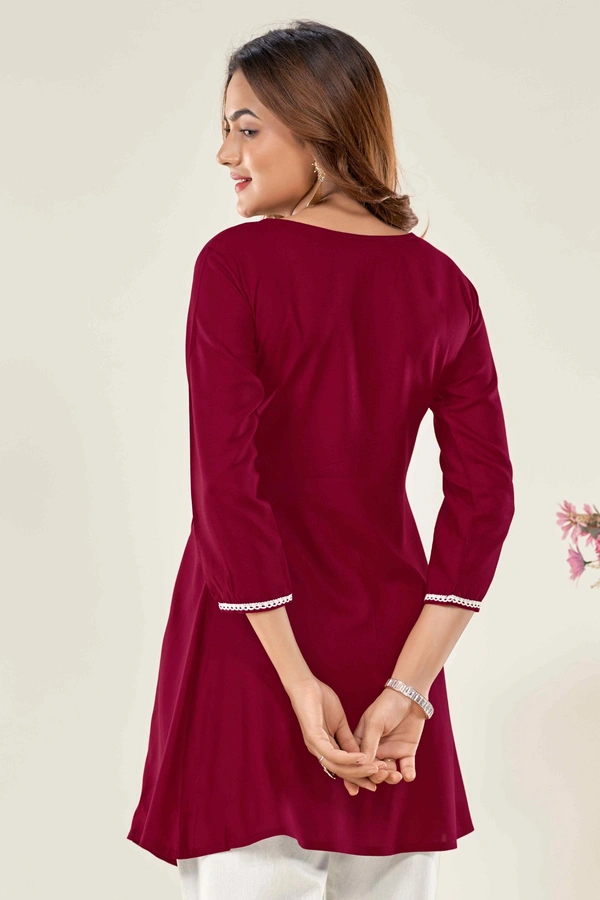 99 Fashion Bazaar  Casual Wear Embroidered Flaired Top - Guardsman Red, L