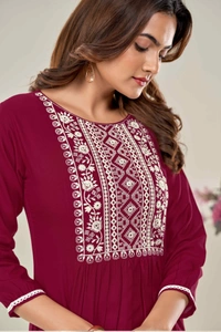 99 Fashion Bazaar  Casual Wear Embroidered Flaired Top - Guardsman Red, L