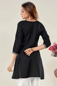 99 Fashion Bazaar  Casual Wear Embroidered Flaired Top - Black, L