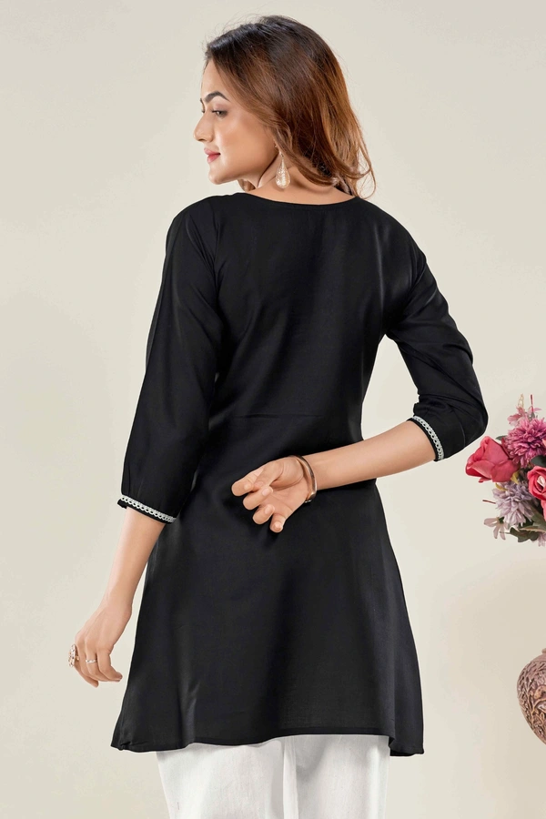 99 Fashion Bazaar  Casual Wear Embroidered Flaired Top - Black, XL