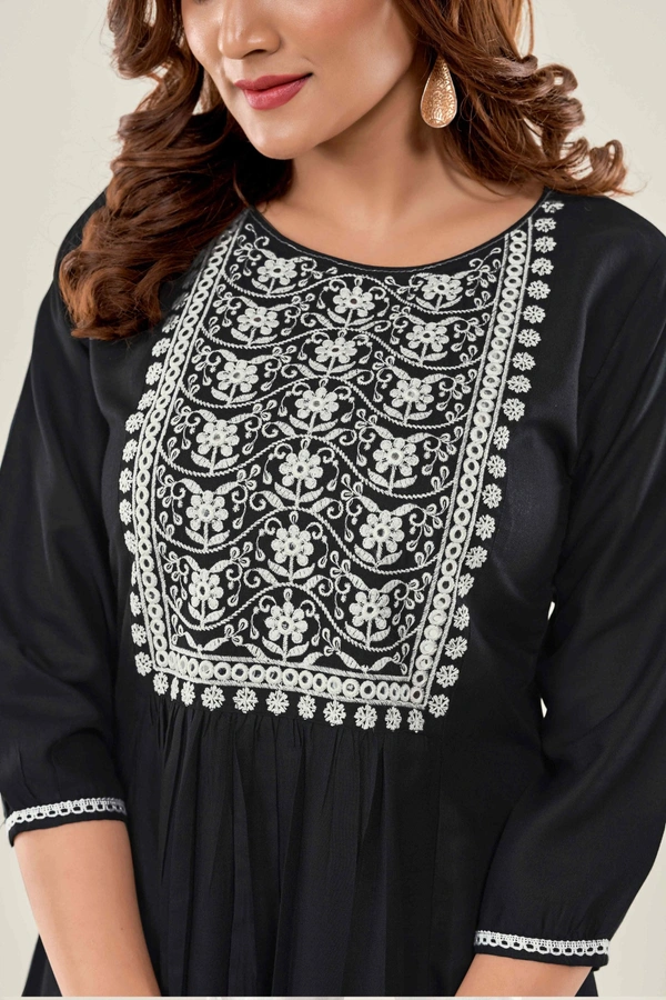 99 Fashion Bazaar  Casual Wear Embroidered Flaired Top - Black, XS