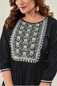 99 Fashion Bazaar  Casual Wear Embroidered Flaired Top - Black, S