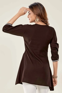 99 Fashion Bazaar  Casual Wear Embroidered Flaired Top - Brown, M