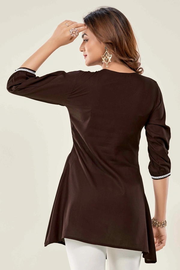 99 Fashion Bazaar  Casual Wear Embroidered Flaired Top - Brown, M