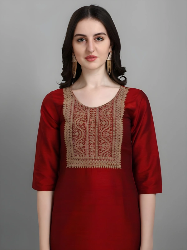 99 Fashion Bazaar Kurta Set in Silk Blend Fabric with Printed Dupatta. - Bright Red, XXL