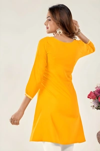 99 Fashion Bazaar  Casual Wear Embroidered Flaired Top - Corn, S
